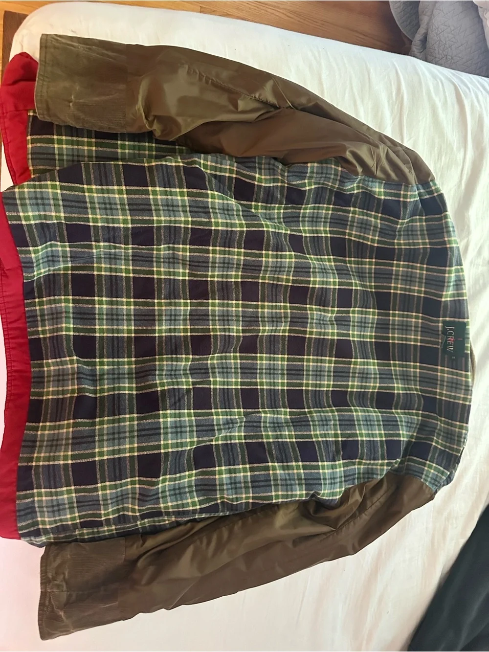 J. Crew Vintage Mens Red Barn Jacket with Brown Corduroy Collar - Size Medium